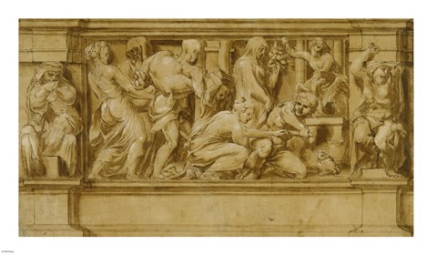 Framed Design for a Frieze with Worshippers Bringing Sacrificial Offerings Print