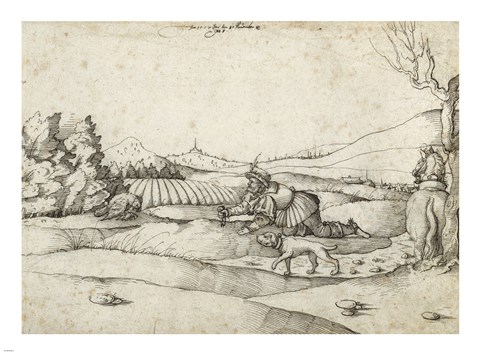 Framed Falconer in a Landscape Print