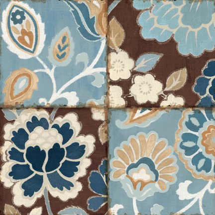 Framed Patchwork Motif Blue I Print