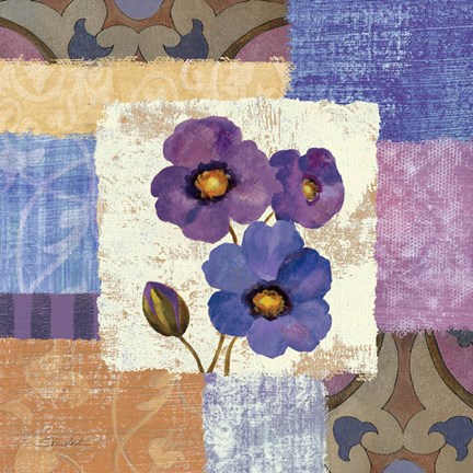 Framed Tiled Poppies II - Purple Print