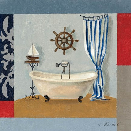 Framed Nautical Bath II Print