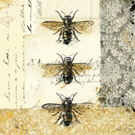 Framed Golden Bees n Butterflies No. 1 Print