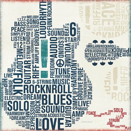 Framed Type Guitar Square II Print