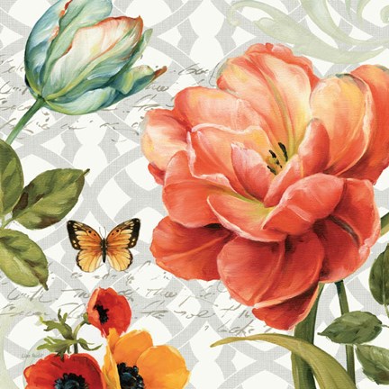 Framed Floral Story III on Grey Print