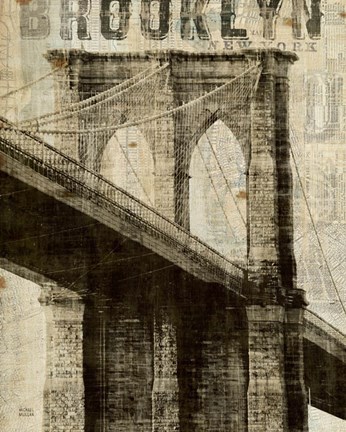 Framed Vintage NY Brooklyn Bridge Print