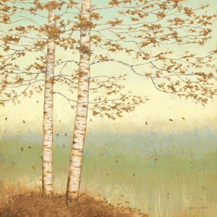Framed Golden Birch I with Blue Sky Print