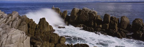 Framed Rock formations in water, Pebble Beach, California, USA Print