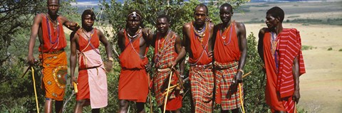 Framed Group of Maasai people standing side by side, Maasai Mara National Reserve, Kenya Print