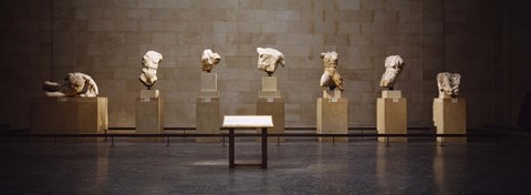 Framed Elgin Marbles display in a museum, British Museum, London, England Print