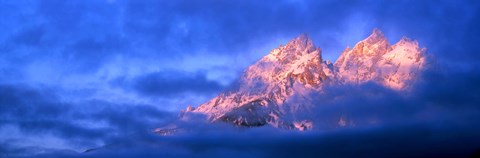 Framed Storm clouds over mountains, Cathedral Group, Teton Range, Grand Teton National Park, Wyoming, USA Print