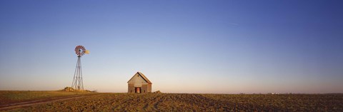 Framed Farmhouse and Windmill in a Field, Illinois Print