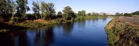 Framed River with a mountain in the background, Sacramento River, Sutter Butte, California, USA Print