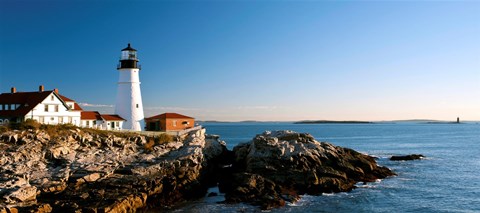 Framed Lighthouse on the coast, Portland Head Lighthouse, Ram Island Ledge Light, Portland, Cumberland County, Maine, USA Print