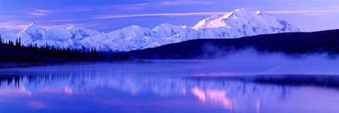 Framed Reflection of snow covered mountains on water, Mt McKinley, Wonder Lake, Denali National Park, Alaska, USA Print