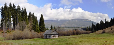 Framed Old wooden home on a mountain, Slovakia Print