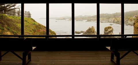 Framed Coastal viewed from a shed at Mendocino Coast Botanical Gardens, Fort Bragg, California, USA Print