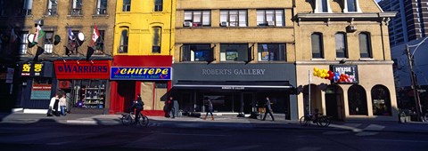 Framed Stores at the roadside in a city, Toronto, Ontario, Canada Print