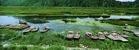 Framed Boats in Hoang Long River, Kenh Ga, Ninh Binh, Vietnam Print