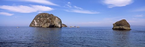 Framed Two large rocks in the ocean, Los Arcos, Bahia De Banderas, Puerto Vallarta, Jalisco, Mexico Print