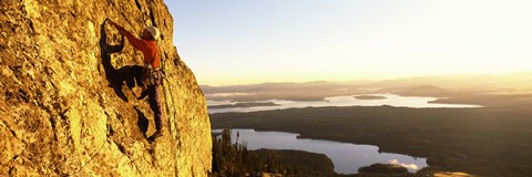 Framed Man climbing up a mountain, Rockchuck Peak, Grand Teton National Park, Wyoming, USA Print