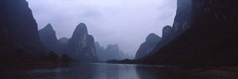 Framed River passing through a hill range, Guilin Hills, Li River, Yangshuo, China Print