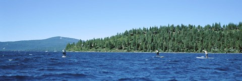 Framed Tourists paddle boarding in a lake, Lake Tahoe, California, USA Print