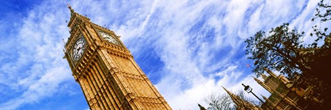 Framed Low angle view of a clock tower, Big Ben, Houses of Parliament, City of Westminster, London, England Print