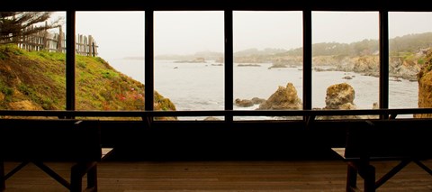 Framed Coastal viewed from a shed at Mendocino Coast Botanical Gardens, Fort Bragg, California, USA Print