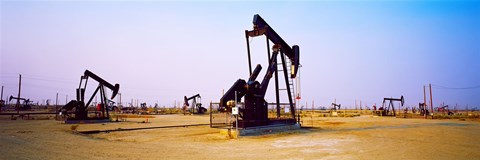 Framed Oil wells in oil field, California State Route 46, California, USA Print