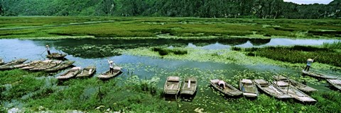 Framed Boats in Hoang Long River, Kenh Ga, Ninh Binh, Vietnam Print