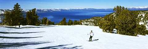 Framed Tourist skiing in a ski resort, Heavenly Mountain Resort, Lake Tahoe, California-Nevada Border, USA Print