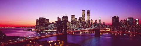 Framed USA, New York City, Brooklyn Bridge, twilight Print