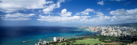 Framed High angle view of skyscrapers at the waterfront, Honolulu, Oahu, Hawaii Islands, USA Print
