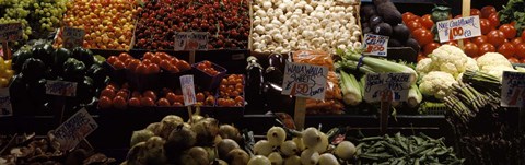 Framed Vegetables at Pike Place Market, Seattle, Washington Print