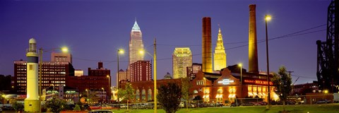 Framed Buildings Lit Up At Night, Cleveland, Ohio Print