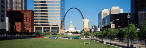 Framed Buildings in a city, Gateway Arch, Old Courthouse, St. Louis, Missouri, USA Print