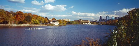 Framed Boat in the river, Schuylkill River, Philadelphia, Pennsylvania, USA Print