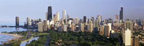 Framed Skyline with Hancock Building and Sears Tower, Chicago, Illinois Print