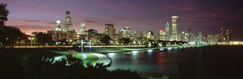 Framed Chicago Lit Up at Night Print