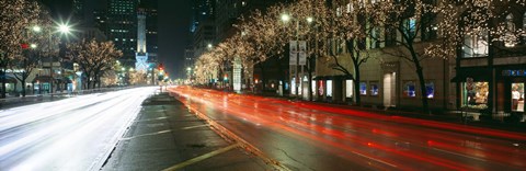 Framed Blurred Motion Of Cars Along Michigan Avenue Illuminated With Christmas Lights, Chicago, Illinois, USA Print