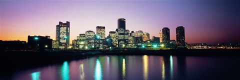 Framed Buildings lit up at dusk, Boston, Suffolk County, Massachusetts, USA Print