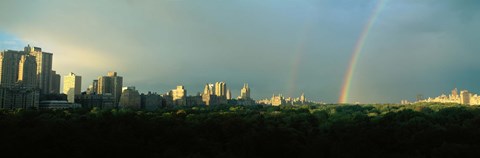 Framed Double Rainbow in a Stormy Sky Over NYC Print