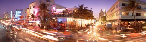 Framed Ocean Drive at Night, Miami, Florida Print