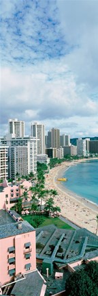 Framed High angle view of a beach, Waikiki Beach, Honolulu, Oahu, Hawaii, USA Print