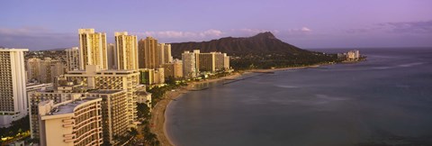 Framed High angle view of buildings at the waterfront, Waikiki Beach, Honolulu, Oahu, Hawaii, USA Print