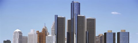 Framed Skyscrapers in a city, Detroit, Wayne County, Michigan, USA Print