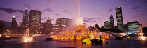 Framed Fountain lit up at dusk in a city, Chicago, Cook County, Illinois, USA Print