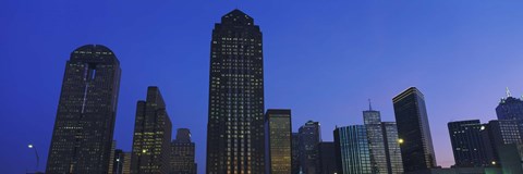 Framed Low angle view of buildings at dusk, Dallas, Texas, USA Print