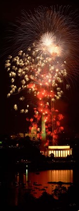 Framed USA, Washington DC, Fireworks over Lincoln Memorial Print