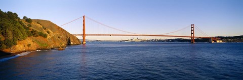 Framed Suspension bridge across the sea, Golden Gate Bridge, San Francisco, California, USA Print